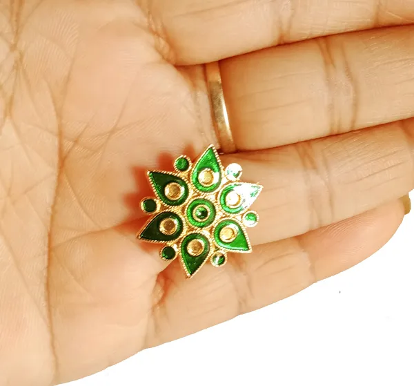 Assamese_Traditional_Copper_Gold_Plated_Green_Colour_Finger-Ring_For_Girls_&_Women